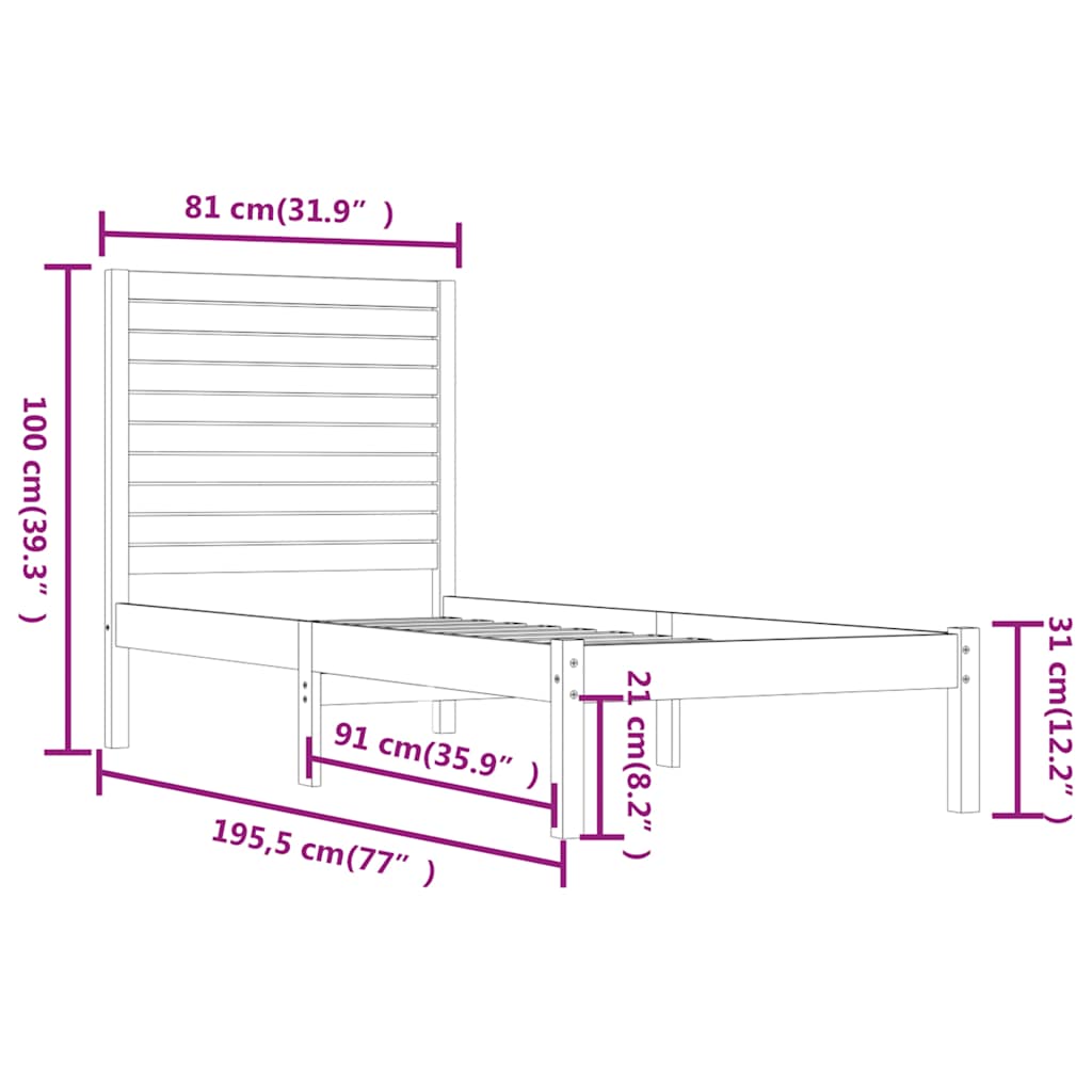 Bed Frame | Natural pine | Solid pine wood | Small single | Durable