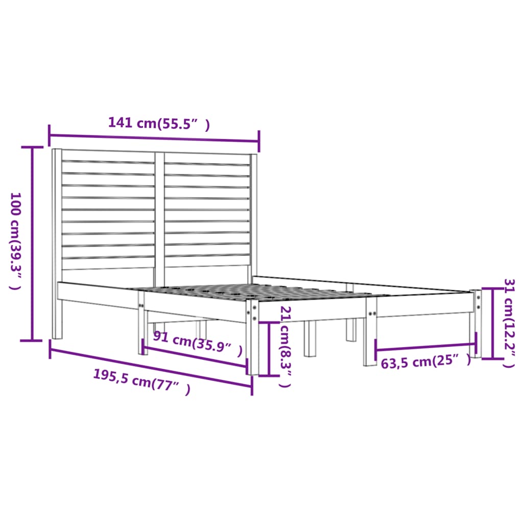 Bed Frame without Mattress 135x190 cm Double Solid Wood