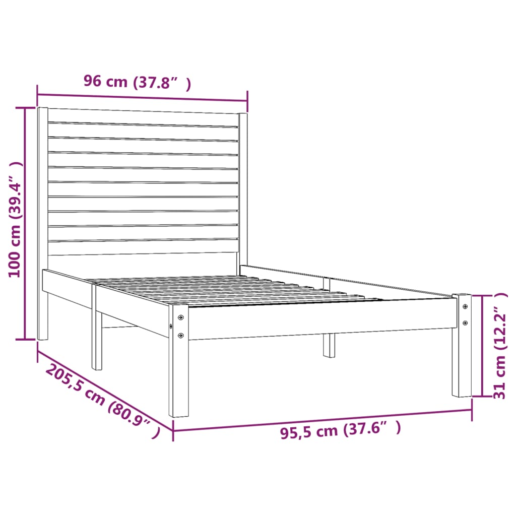 Bed Frame | Natural | Solid Pine Wood | 90x200 cm | Minimalist