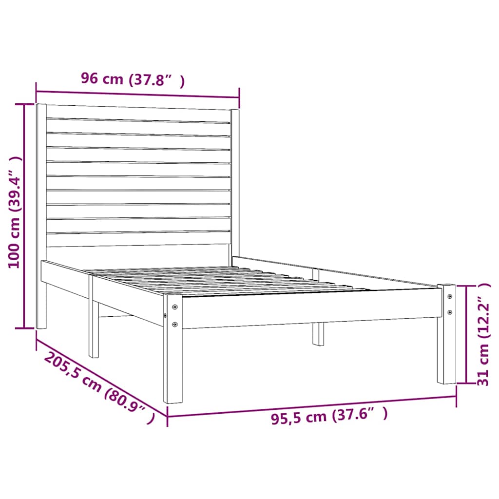 Bed Frame without Mattress White 90x200 cm Solid Wood