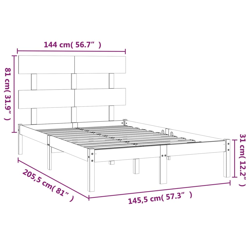 Bed Frame | Natural Wood | Solid Pine Wood (untreated) | 140x200 cm