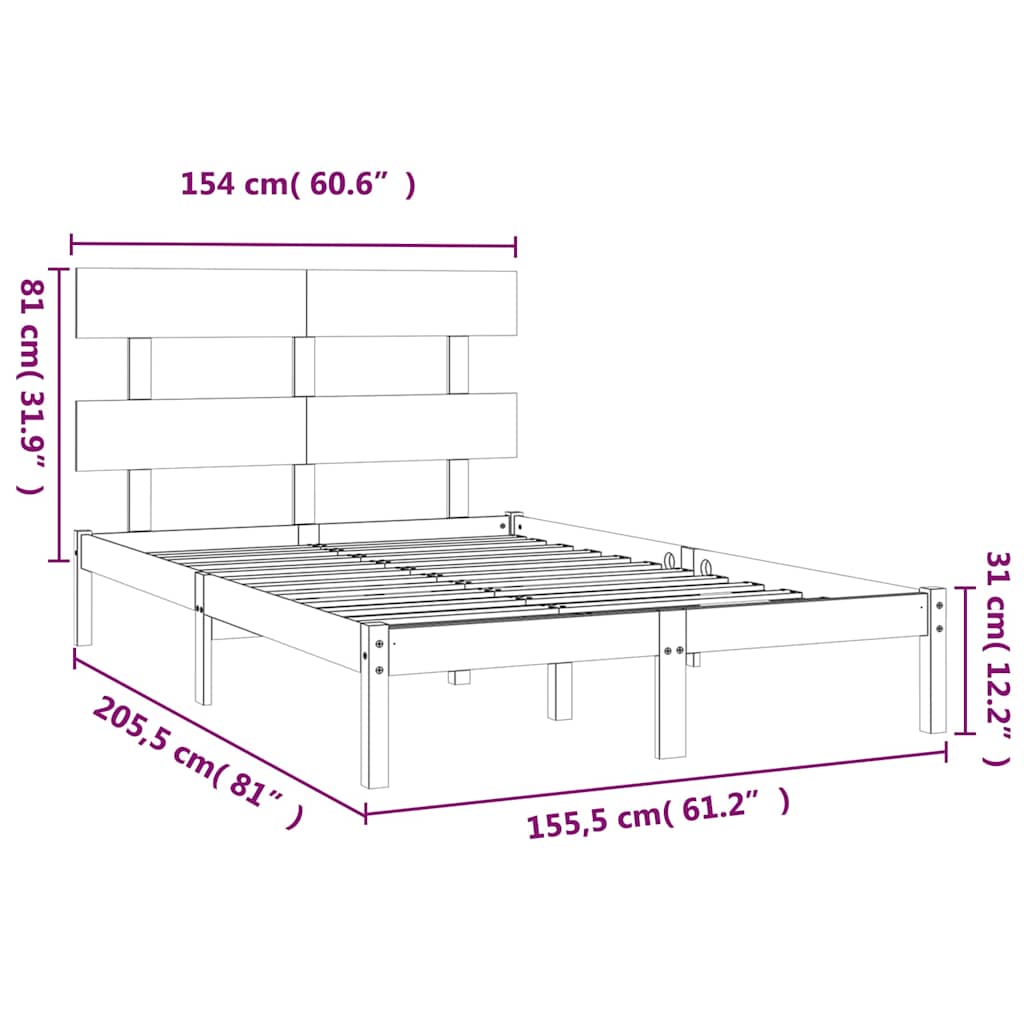 Bed Frame without Mattress 150x200 cm King Size Solid Wood