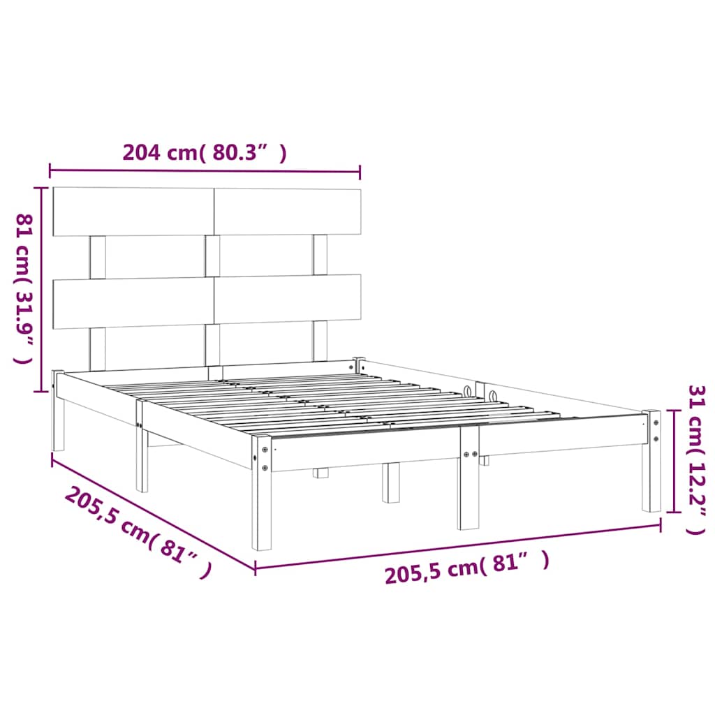 Bed Frame without Mattress Grey 200x200 cm Solid Wood