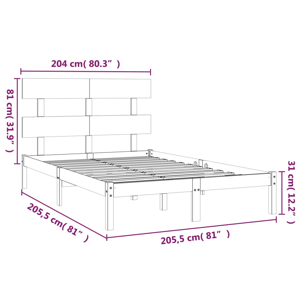 Bed Frame | Black | Solid pinewood | Double | Durable | Bed Frame