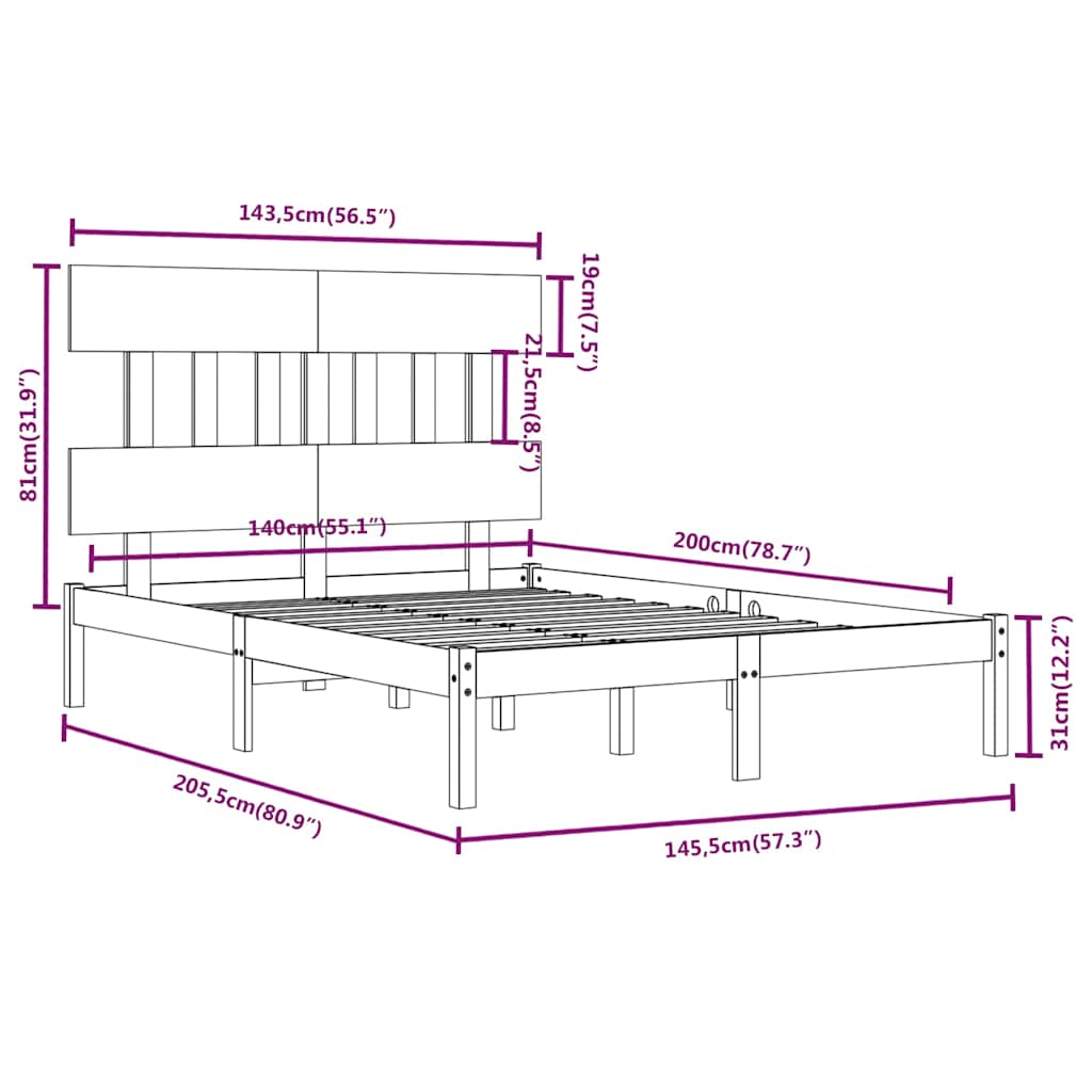 Bed Frame without Mattress White 140x200 cm Solid Wood