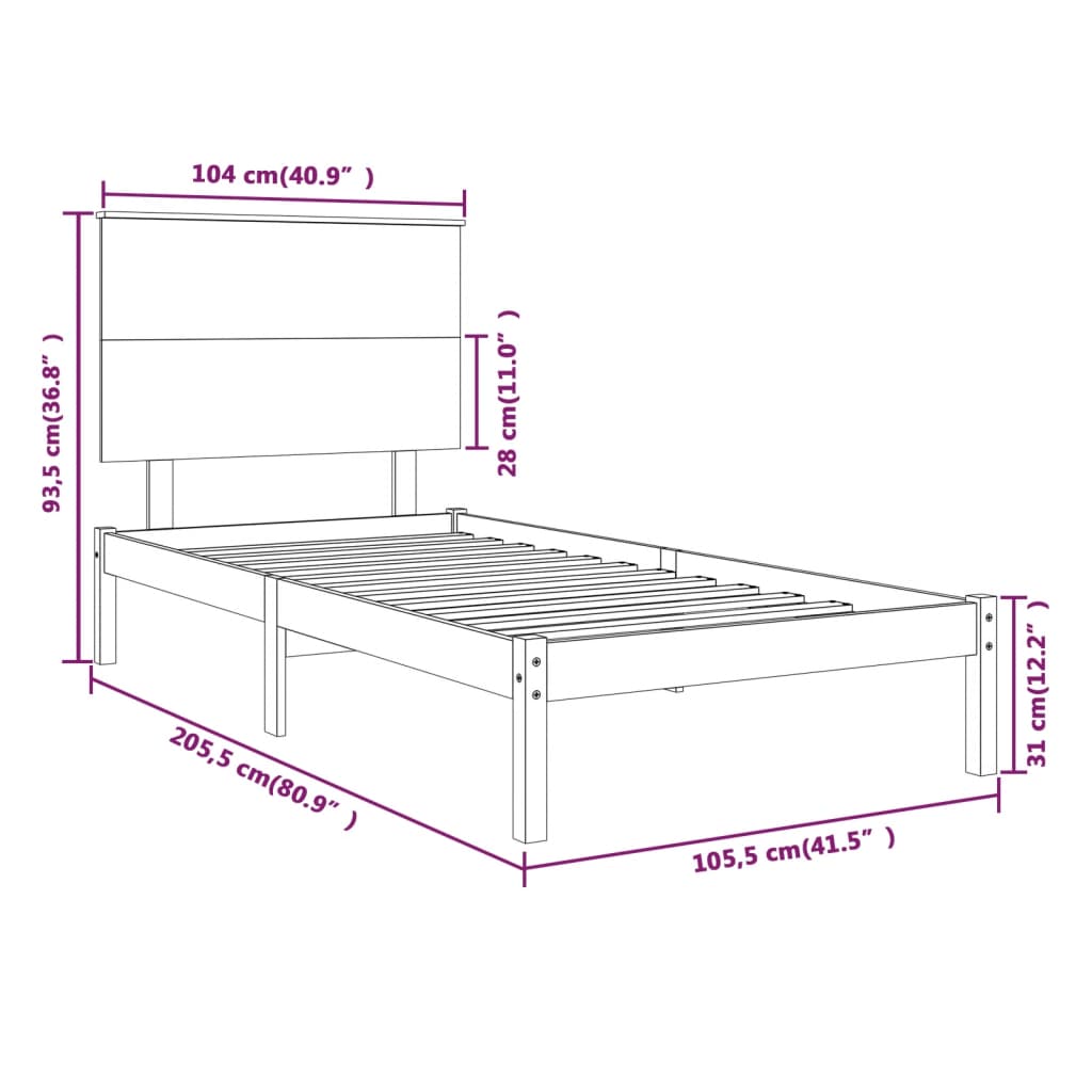 Bed Frame without Mattress White 100x200 cm Solid Wood Pine