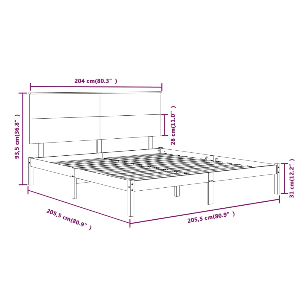 Bed Frame | Black | Solid Pine Wood, Plywood | Double | Durable