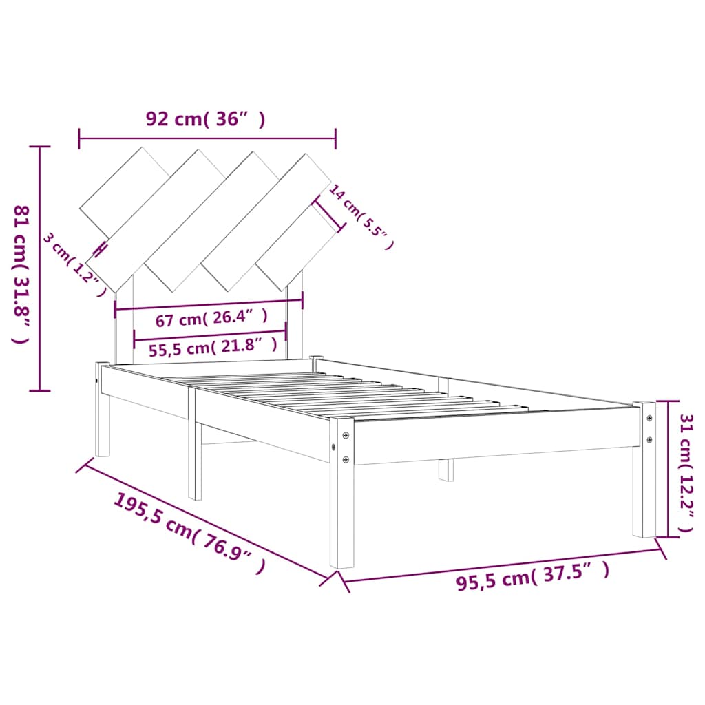 Bed Frame | Natural Wood | Solid pine wood, Plywood | Single | Durable