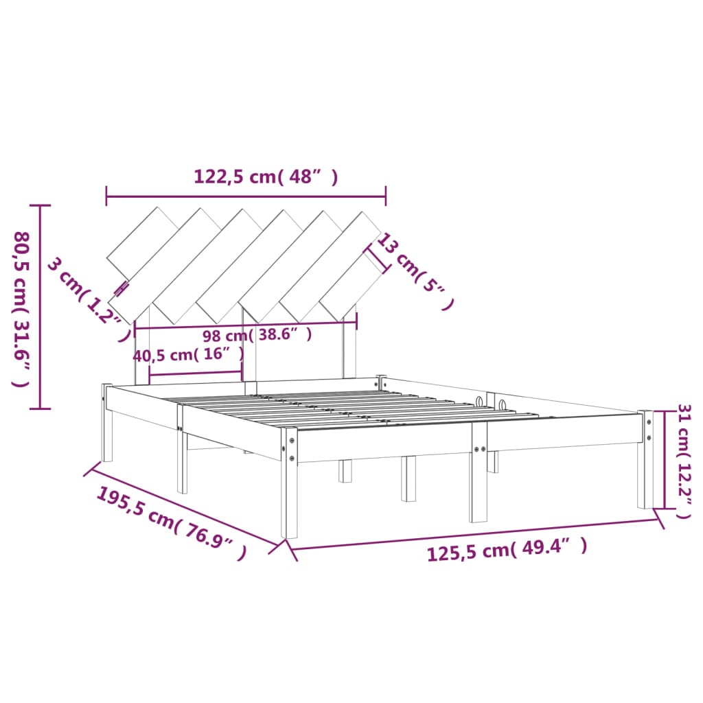 Bed Frame without Mattress 120x190 cm Small Double Solid Wood