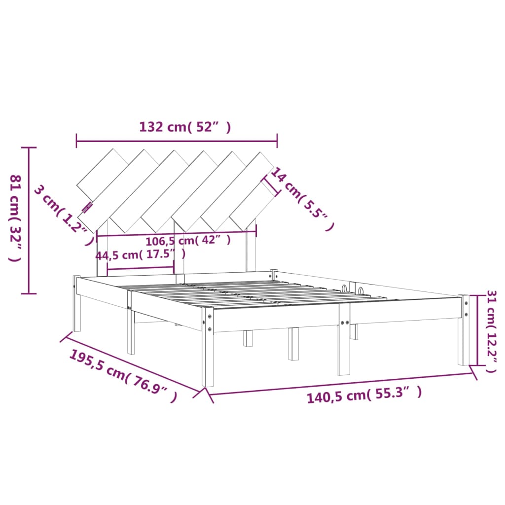 Bed Frame | Natural Wood | Solid Pine Wood, Plywood | Double | Simple
