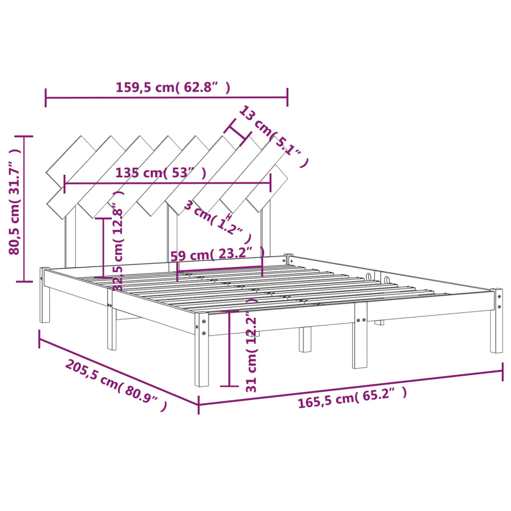 Bed Frame | White | Solid pine wood and plywood | Double Bed | Durable