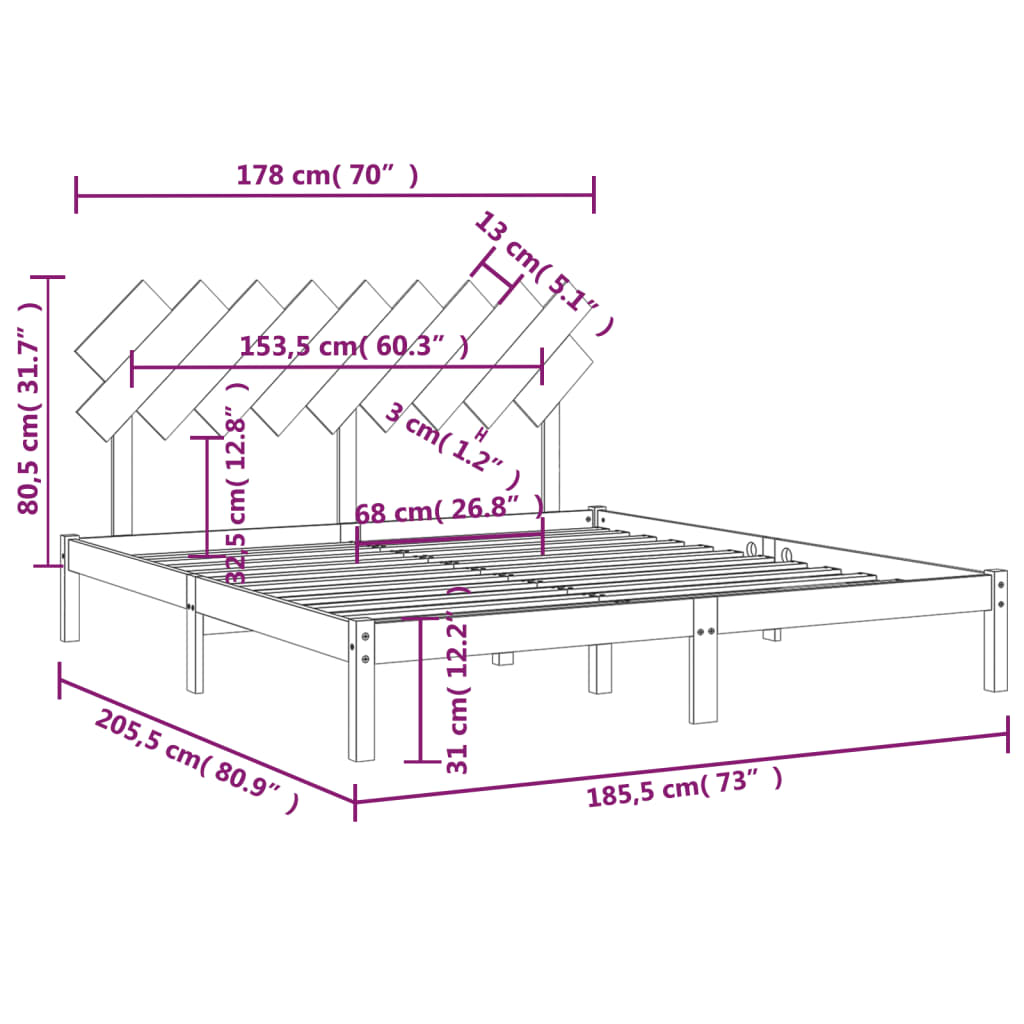Bed Frame | White | Solid pinewood | Super King | Bed Frame | Rectangular