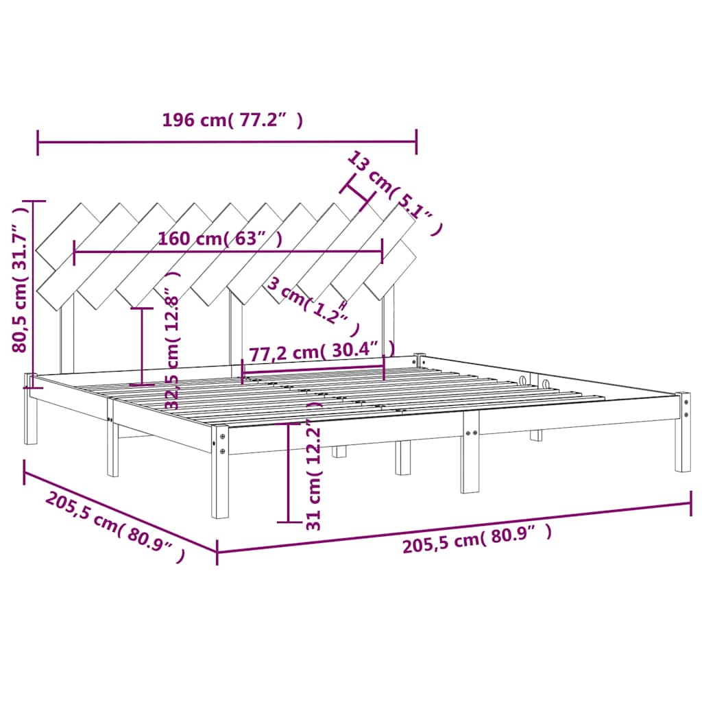 Bed Frame without Mattress Grey 200x200 cm Solid Wood