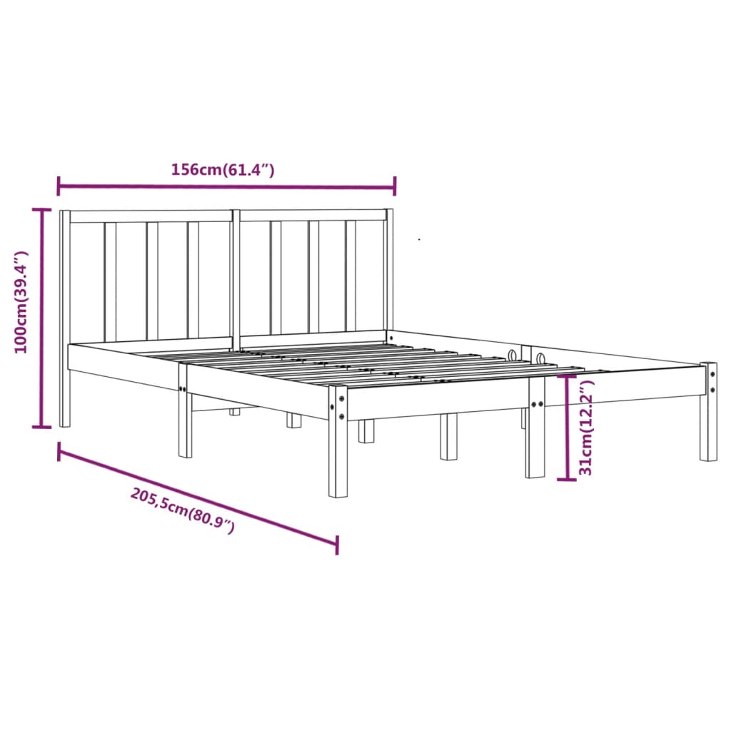 Bed Frame | Black | Solid Pine Wood | King | Durable | Bed Frame