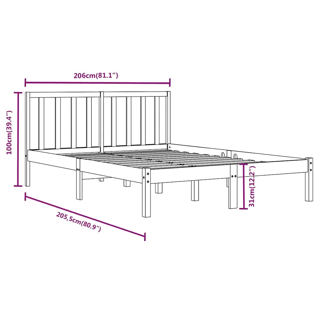 Bed Frame | Honey Brown | Solid Pine Wood | 200 x 200 cm | Durable