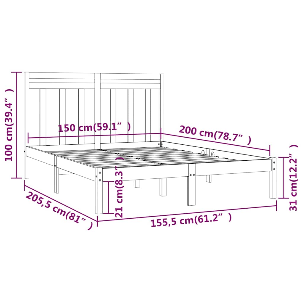 Bed Frame | Black | Solid pine wood, Plywood | King Size