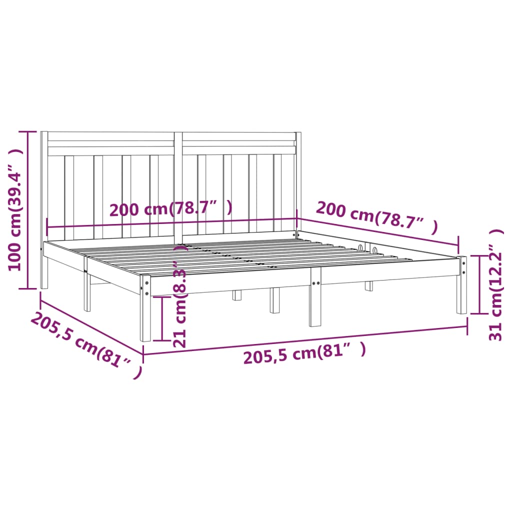 Bed Frame without Mattress Black 200x200 cm Solid Wood