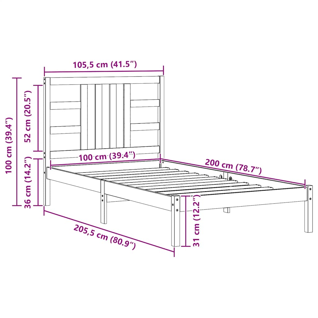 Bed Frame without Mattress White 100x200 cm Solid Wood