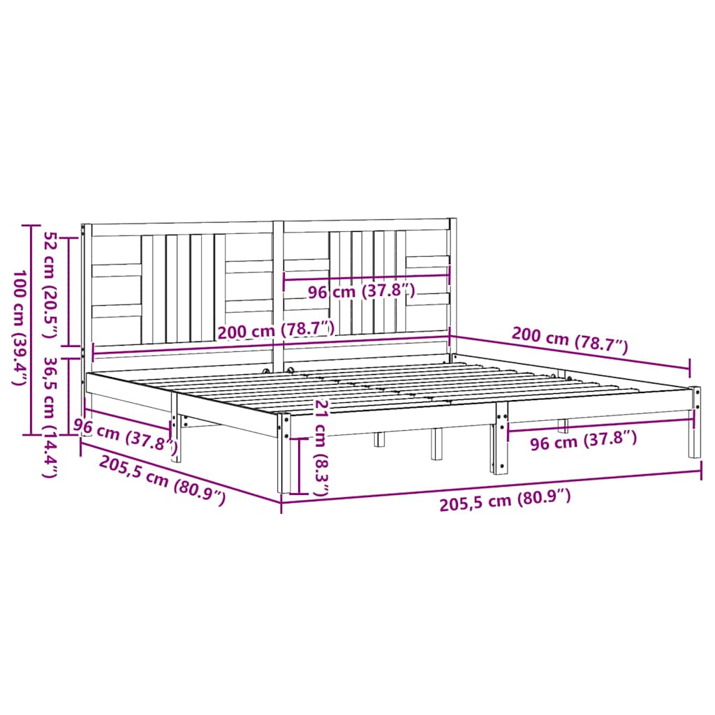 Bed Frame without Mattress Grey 200x200 cm Solid Wood