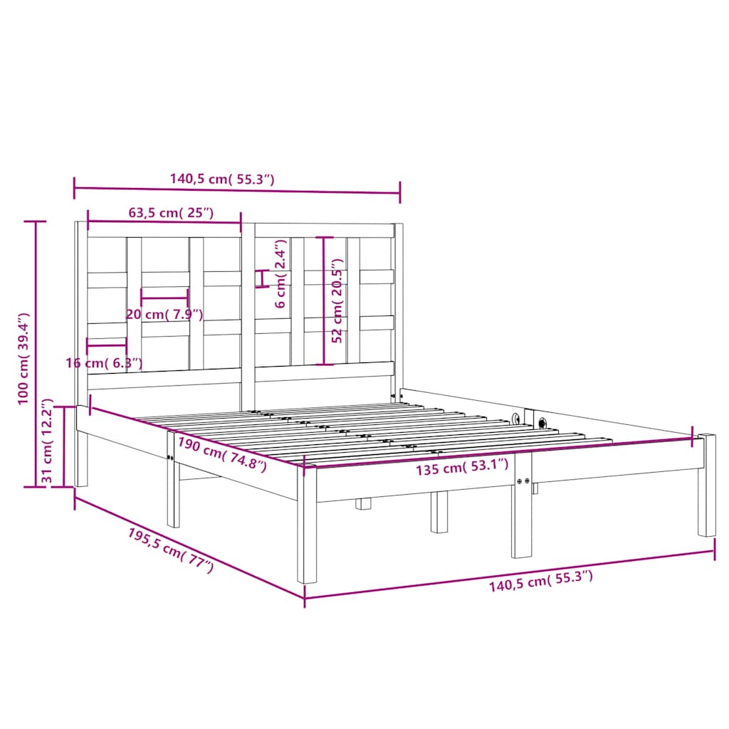 Bed Frame | Natural Pine | Solid Pine wood, Plywood | Double | Durable