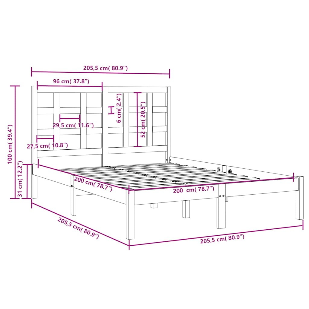 Bed Frame without Mattress Black 200x200 cm Solid Wood