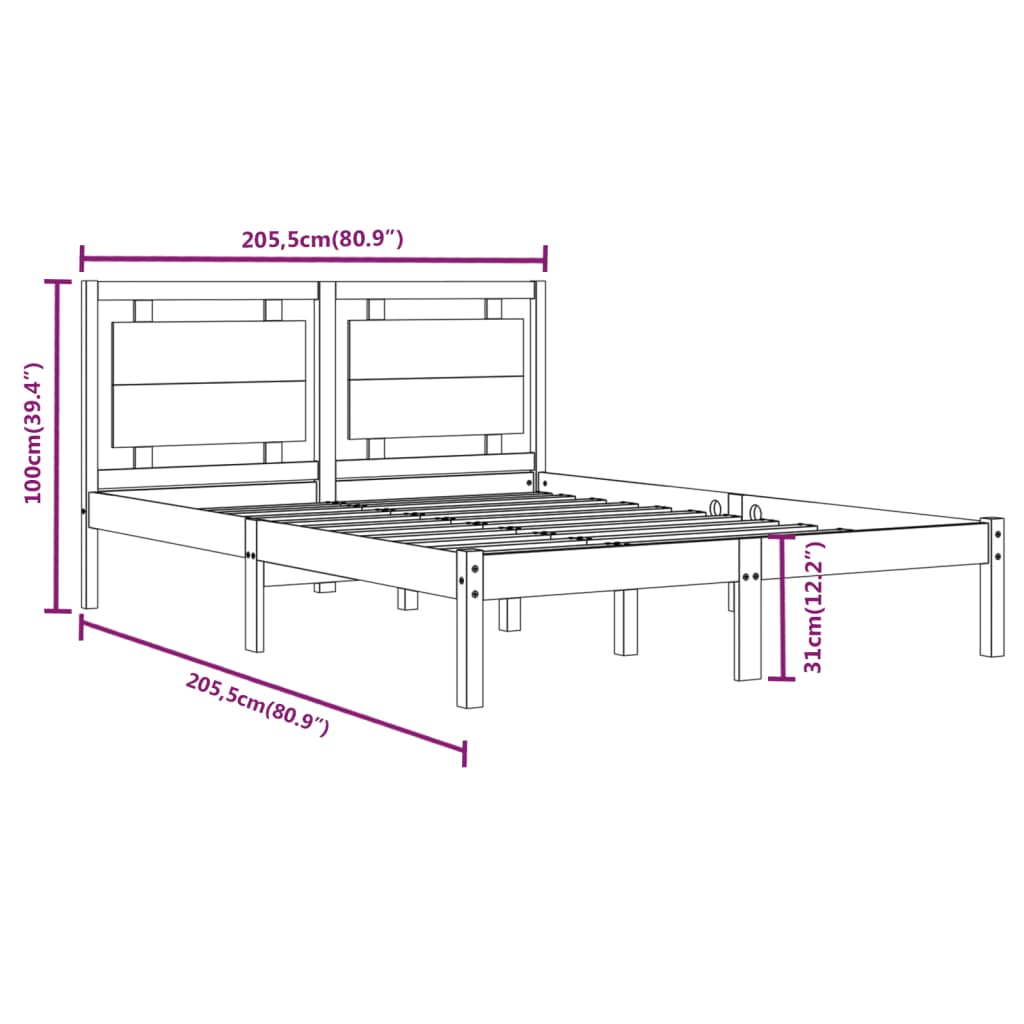 Bed Frame without Mattress White 200x200 cm Solid Wood