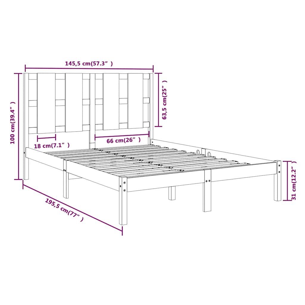 Bed Frame | Black | Solid pine wood, Plywood | 140 x 190 cm
