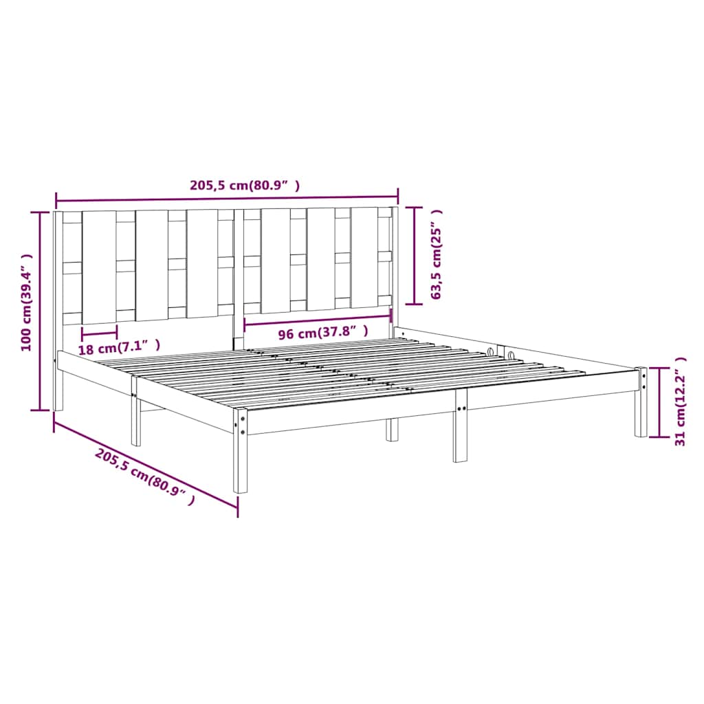 Bed Frame without Mattress Grey 200x200 cm Solid Wood Pine