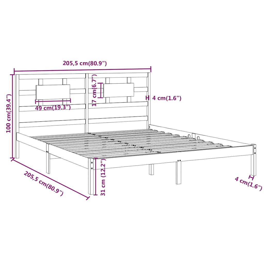 Bed Frame | Grey | Solid pine wood | Double | Durable | Bed Frame