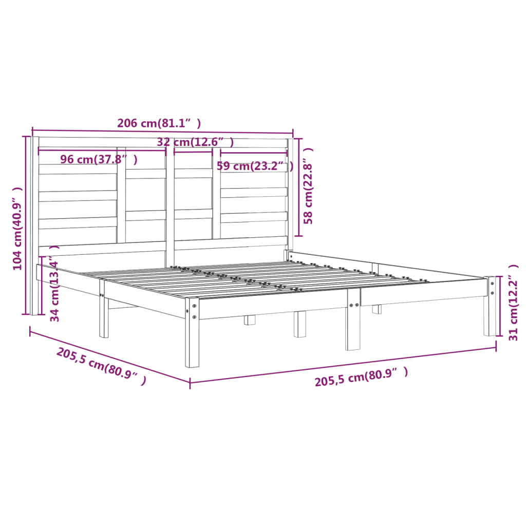 Bed Frame | Grey | Solid pine wood, Plywood | 200 x 200 cm | Bed Frame