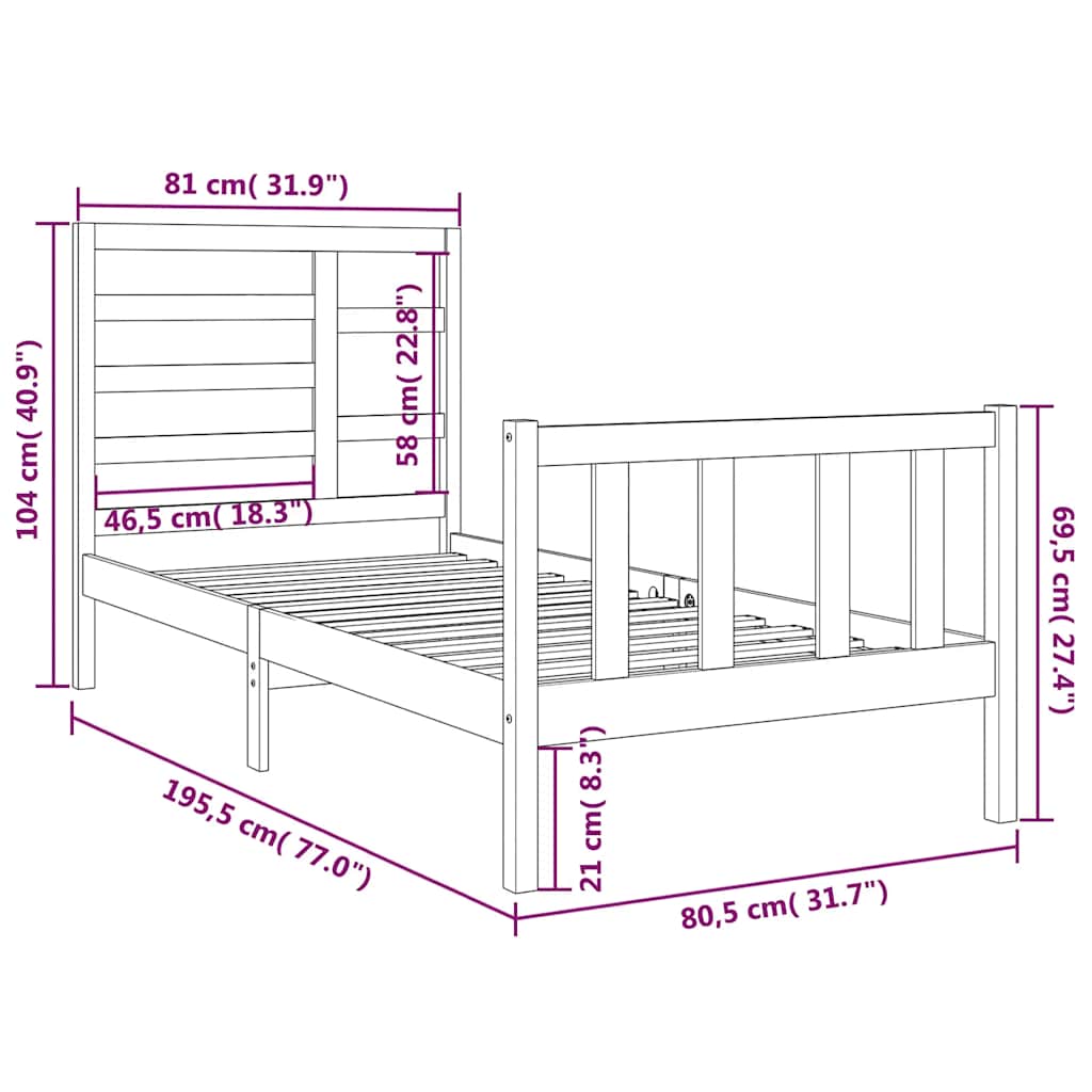 Bed Frame | Black | Solid pine wood, Plywood | Small Single