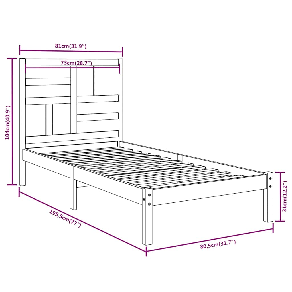 Bed Frame without Mattress Solid Wood 75x190 cm Small Single
