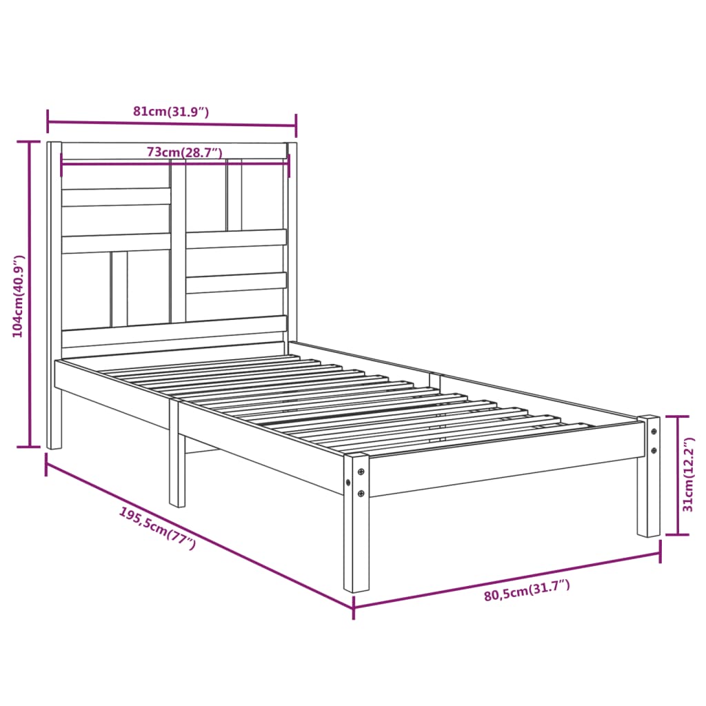 Bed Frame | White | Solid Pine Wood, Plywood | Small Single | Durable