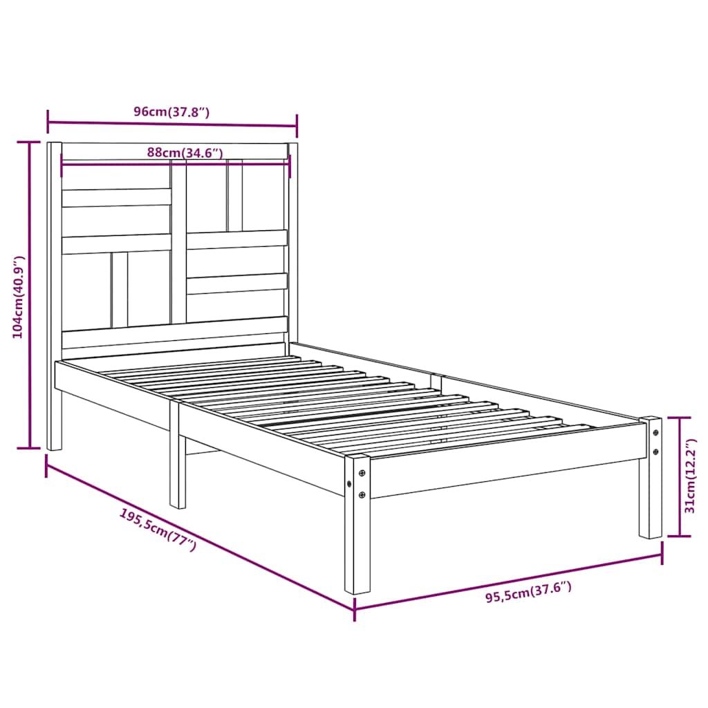 Bed Frame without Mattress Solid Wood 90x190 cm Single