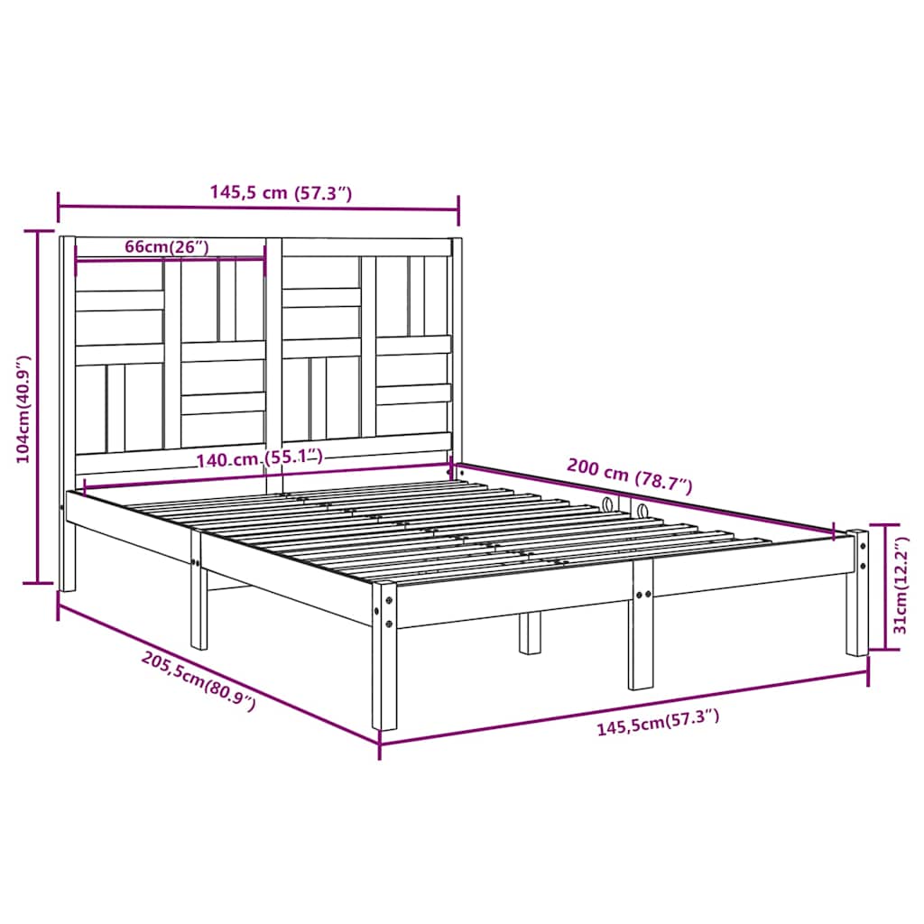 Bed Frame without Mattress White Solid Wood 140x200 cm