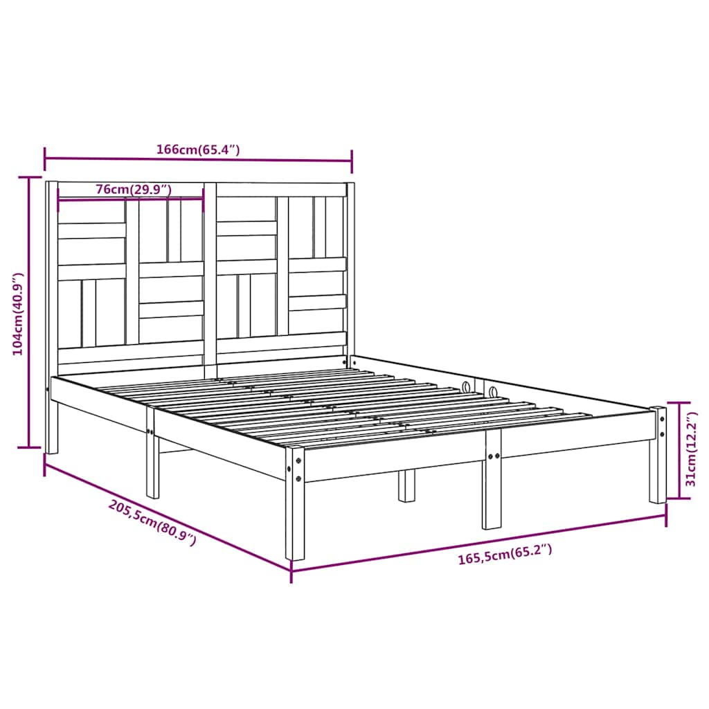 Bed Frame without Mattress White Solid Wood 160x200 cm