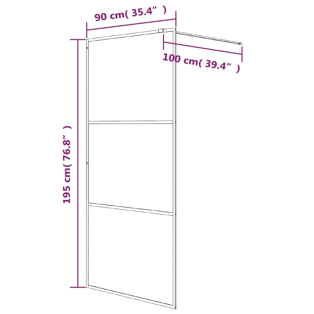 Walk-in Shower Wall Black 90x195 cm Frosted ESG Glass