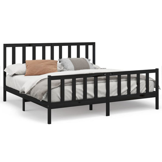 Bed Frame without Mattress Black 200x200 cm Solid Wood Pine