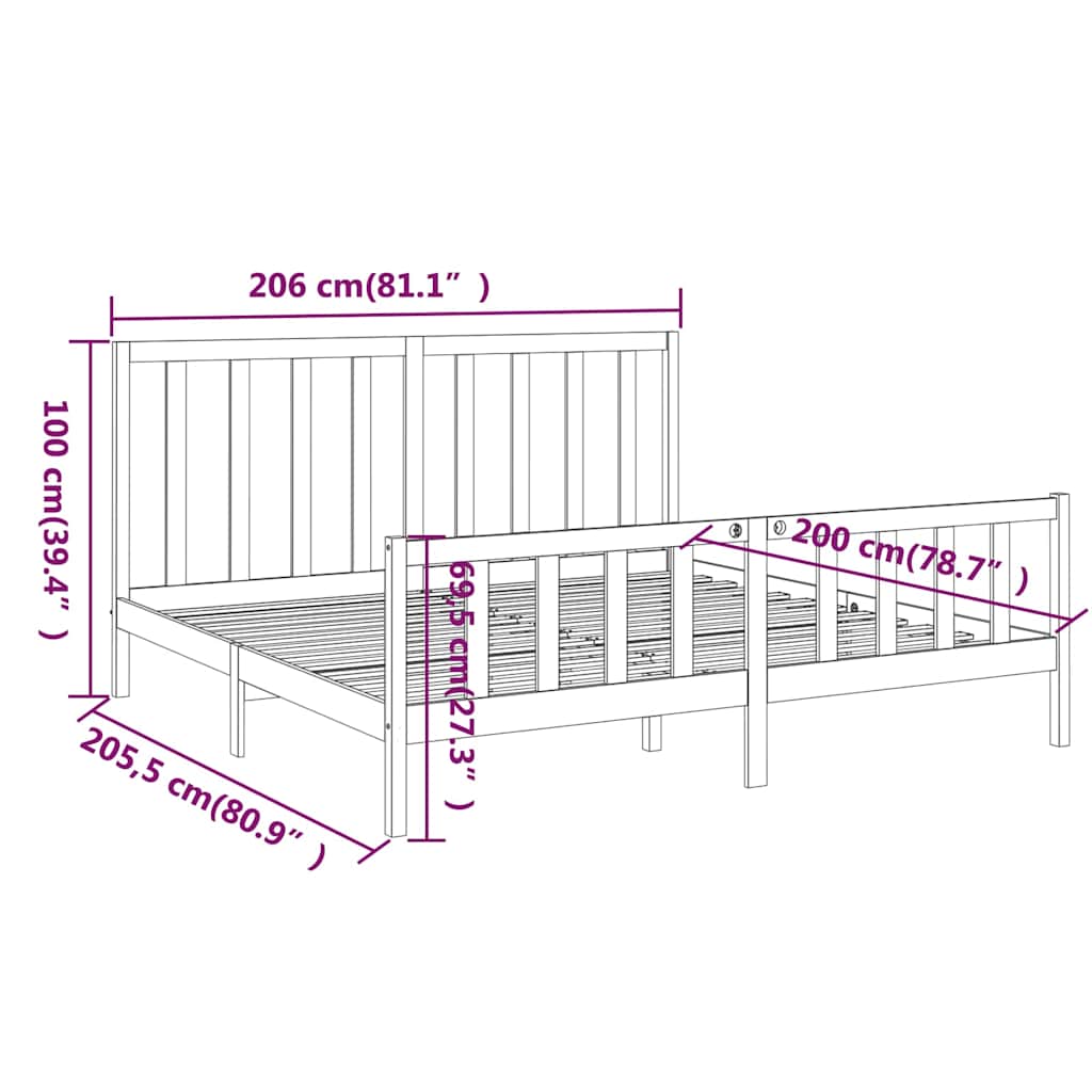 Bed Frame without Mattress Black 200x200 cm Solid Wood Pine