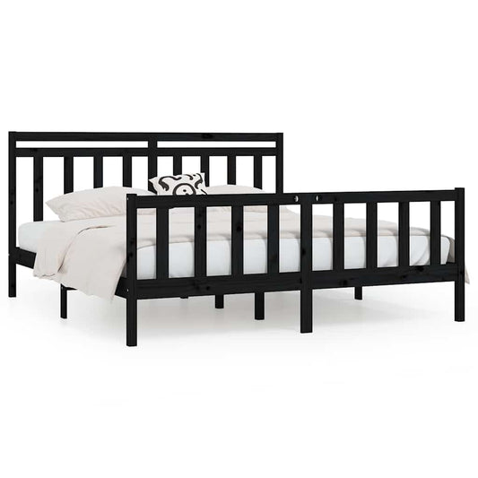 Bed Frame without Mattress Black Solid Wood Pine 200x200 cm