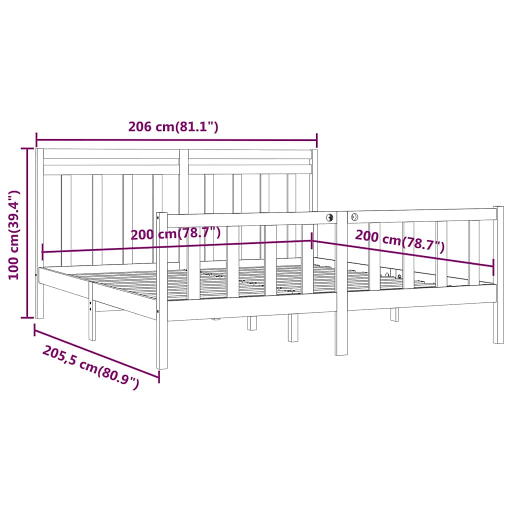 Bed Frame without Mattress Black Solid Wood Pine 200x200 cm
