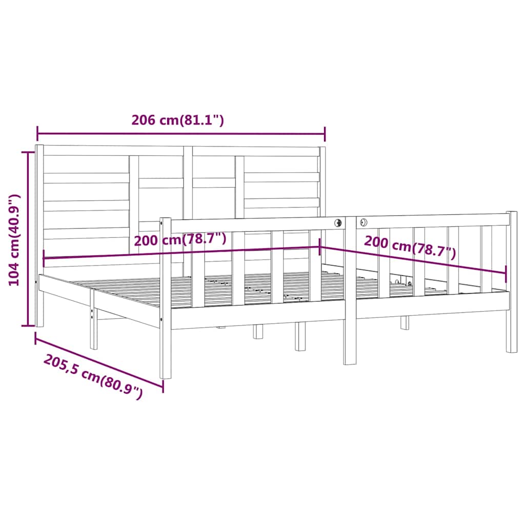 Bed Frame without Mattress Black 200x200 cm Solid Wood Pine
