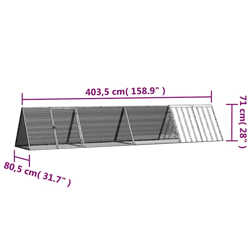Rabbit Cage Grey 403.5x80.5x71 cm Galvanised Steel