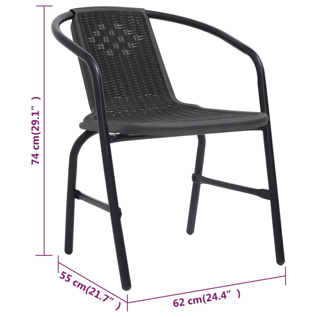 Garden Chair Set of 4 Black Plastic rattan Standard Stackable