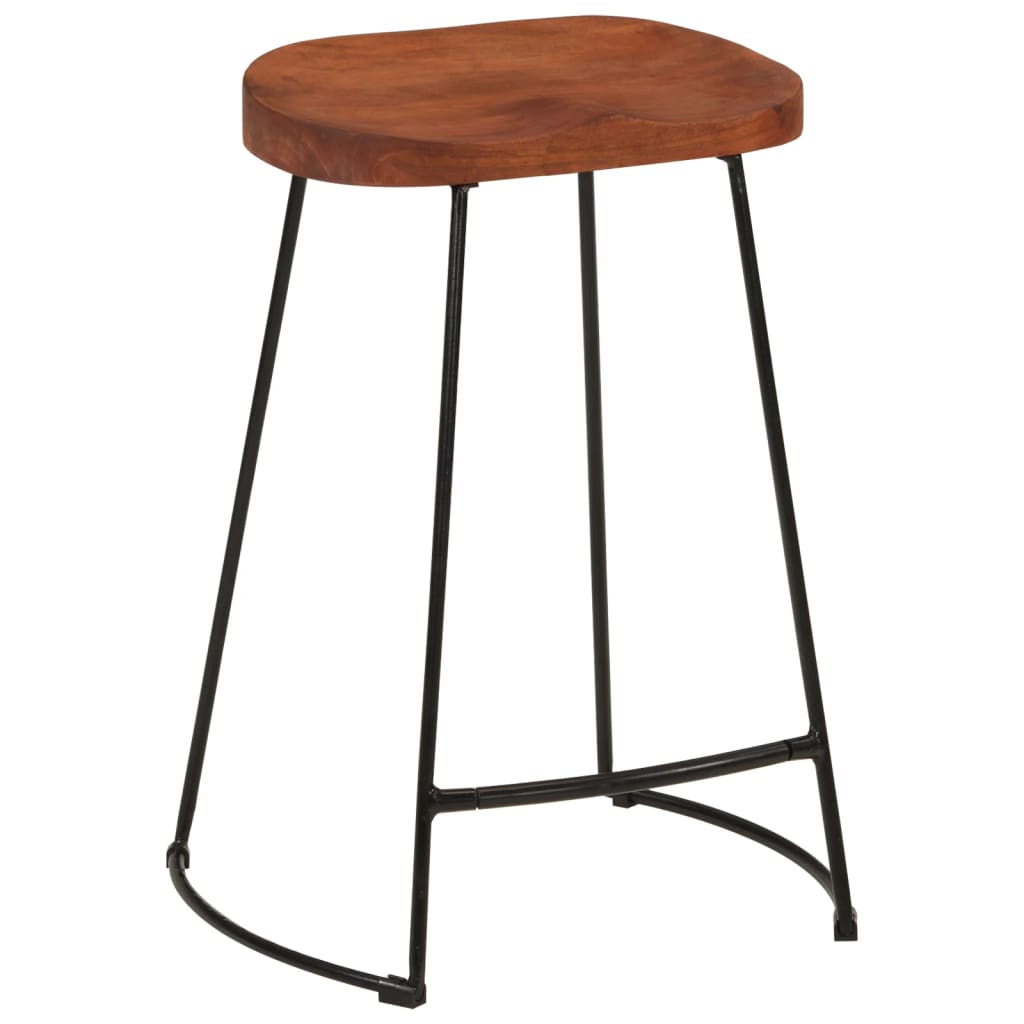 Bar Stool Set of 2 Natural Mango Wood Solid Mango Wood Standard