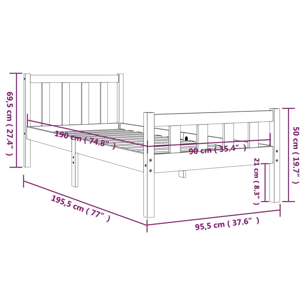 Bed Frame without Mattress Solid Wood Single