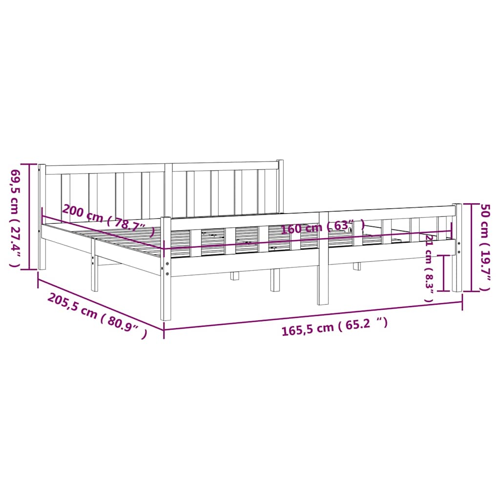 Bed Frame without Mattress Solid Wood 160x200 cm
