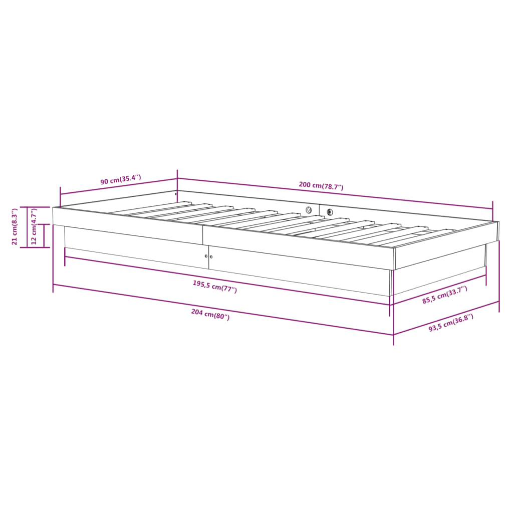 819893 vidaXL Bed Frame without Mattress White Solid Wood 90x200 cm