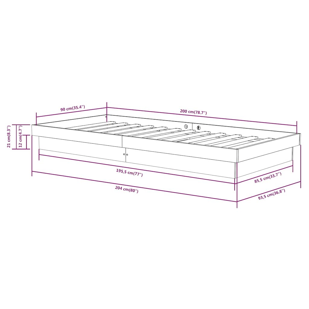 Bed Frame without Mattress White Solid Wood 90x200 cm