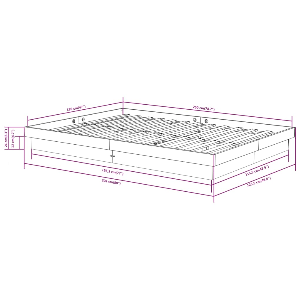 819902 vidaXL Bed Frame without Mattress Solid Wood 120x200 cm
